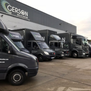 Gerson Relocation trucks parked in Warehouse yard