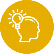 Yellow icon of head and lightbulb