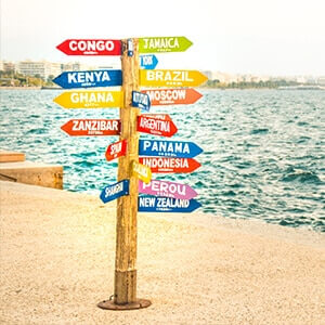 Direction sign post to lots of countries in the world